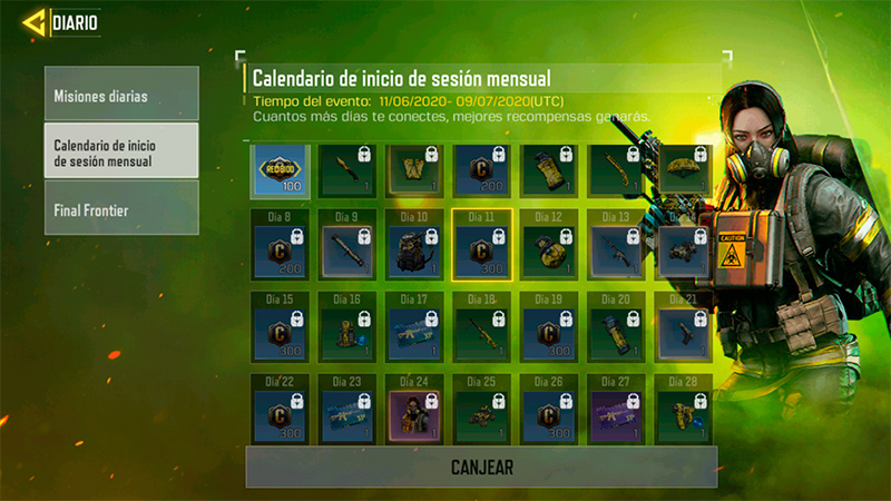 Calendario mensual en Call of Duty mobile