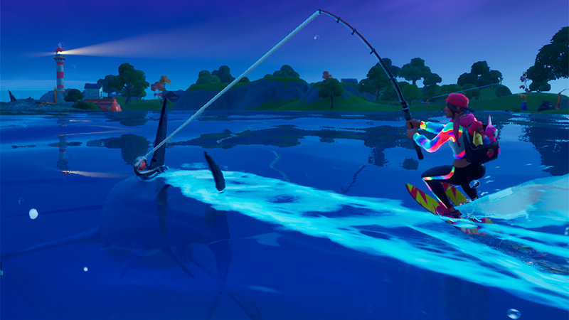Subir a un tiburón con una caña en Fortnite