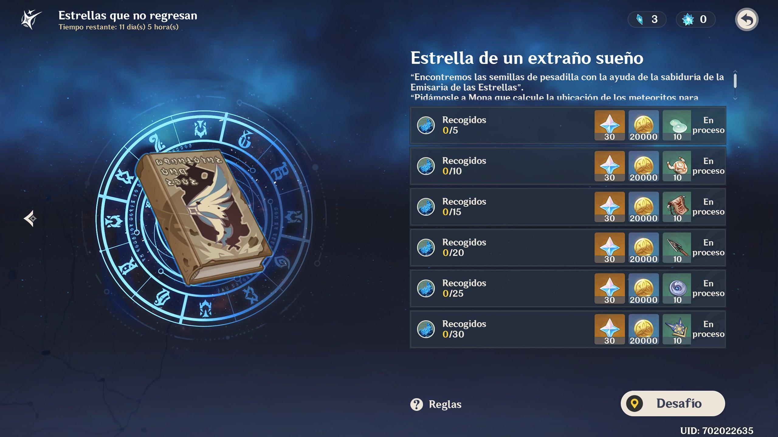 genshin impact evento estrella de un extraño sueño